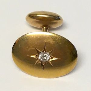 Vintage 14k Gold Cuff Link Single Art Deco Style Small Diamond Center marked